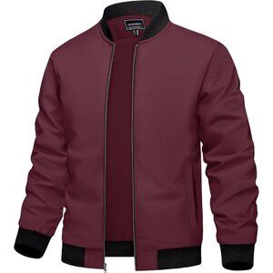 Men's Lightweight Stylish Casual Fabric Winter #08 Wine Red Bomber Jacket Coats